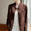 Elegante Blazer de Punto Fino de Lana con Cuello Alto Estilo Old Money para Mujer con Bolsillos, Versátil Top Suéter de Punto Adelgazante