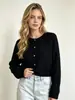 Venta al por mayor transfronteriza desde la fábrica de origen: Cárdigan corto de punto para mujer de otoño e invierno con cuello redondo, botones dorados en forma de corazón y mangas raglán