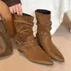Primer Encuentro Botines de Tobillo Versátiles de Moda con Punta Fina y Hebilla Estilo Nuevo Otoño 2026 Botas de Moda que Aumentan la Estatura para Mujeres Bajitas