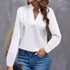 Estação Independente 2024 Desejo Amazon Estilo Quente Outono Simples Casual Cor Pura Gola V Solta Blusa Top para Mulheres