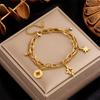 Moda Nicho Europeo y Americano Gama Alta Transfronterizo Diseño Retro Hueco Estrella de Seis Puntas Cadena de Doble Capa Acero de Titanio Pulsera