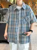 Camisa de hombre vintage de verano, camisa de hombre estilo chino, camisa de verano de manga corta, camisa de hombre a cuadros con cuello, camisa de corte holgado