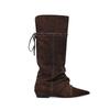 Botas Chelsea Pontudas Plissadas com Aumento de Altura Oculto e Tiras, Novidade Outono 2025 Botas Western Cowboy de Nicho Retro Melard
