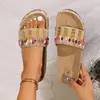 Sandalias de mujer estilo étnico de moda para comercio exterior transfronterizo europeo y americano 2026, con suela gruesa, remaches y cuerda de yute, sandalias de playa de corcho de talla grande