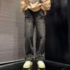 Jeans Vintage Estilo Hong Kong Lavado Cintura Média Marca Tendência Tubo Reto Solto Estudante Outono Casual Versátil Calças Retas para Homem
