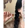 Pendientes Tejidos Geométricos de Madera Marrón para Mujer, Nuevos Pendientes de Estilo Étnico Chino para Otoño e Invierno, Accesorios de Oreja Exagerados Vintage