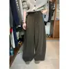 Pantalones de Lana de Pierna Ancha Adelgazantes de Cintura Alta Nuevos de Otoño para Mujer, Pantalones Casuales Sueltos con Caída, Pantalones de Traje Elegantes Gris Oscuro