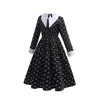 Fantasia Cosplay de Halloween Infantil Família Addams Quarta-Feira Negra Vestido com Lapela para Menina