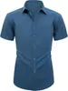 Camisa social masculina casual de manga curta, com botões, elasticidade em quatro direções, sem amassar, para uso transfronteiriço, camisa formal de verão, elástica, não precisa passar