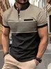 Polo Masculino Europeu e Americano Quente de Verão Novo Gola Alta Estampa Digital 3D Casual Listrado Polo de Negócios
