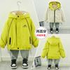 Jaqueta de Primavera Infantil para Meninos 2025 Nova Estilo Ocidental Infantil Médio-velho Fleece Primavera e Outono Jaqueta Dupla face forrada com fleece