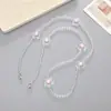 Nueva Cadena Cruzada de Cuentas de Cristal Transparente Flor Cara Sonriente Cordón para Funda de Teléfono Colgante para Bolso Cadena de Correa para el Hombro
