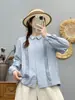 Camisa de mujer de manga larga de gasa de doble capa de algodón puro, nuevo estilo primavera y otoño 2026, encaje grande artístico, camisa versátil casual holgada