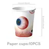 Nuevos Suministros para Fiesta Temática de Ojos de Halloween Decoraciones de Cumpleaños Accesorios de Decoración de Fiesta Platos de Papel Vasos de Papel Manteles