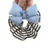 Estilo Blogueira Algodão Preenchido Laço Scrunchie Listrado Franzido Elástico de Cabelo Fofo Feminino Faixa de Cabelo