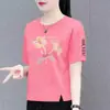 Moda Nova Roupas Estilo Chinês para Mulheres de Meia-Idade e Idosas, Camiseta Soltinha de Manga Curta, Top Versátil e Rejuvenescedor