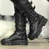 Amazon Transfronterizo Botas de Caballero con Suela Gruesa para Mujer 2022 Nuevas Europeas y Americanas Talla Grande Estilo Punk Atractivas Botas Midi para Mujer con Suela Gruesa