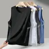 Chaleco de Seda de Hielo Cuello Redondo Secado Rápido Verano Holgado Talla Grande Camiseta Deportiva Estilo Casual para Hombre Delgado Exterior Sin Mangas
