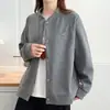 Otoño/Invierno 2026 Tallas Grandes Holgada Adelgazante Chaqueta de Béisbol Abrigo Versátil Manga Raglán Cárdigan Ropa para Mujer