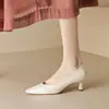 Estilo Coreano Simples Diário para Ir ao Trabalho Sapatos de Couro Genuíno Salto Médio Camada Única Chegada Nova Primavera e Verão Pele de Ovelha Retro Elegantes Sapatos Femininos para o Trabalho