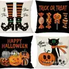 Funda de almohada de Halloween transfronteriza, funda de almohada de gato, calabaza, calavera, lino impreso, cojín de sofá