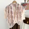 Lenço Vintage com Estampa de Corrente em Algodão e Linho para Mulheres, Lenço de Pescoço para Primavera e Verão, Xale Lenço de Seda Elegante e de Alta Qualidade para o Dia a Dia