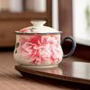 Taza Personal de Oficina Rock Mineral Blanco Boca de Flor Separación de Té y Agua Taza de Té Taza de Cerámica con Tapa Exquisita Taza de Té Retro