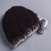 Cálido Gorro Grueso con Protección para las Orejas de Piel de Conejo Rex Tres Pompones Otoño e Invierno Gorro Redondo Tejido Sombrero de Lana para Mujer