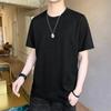 Camiseta Masculina de Manga Curta Verão Estilo Hong Kong Tendência Alfabeto Jacquard Gola Redonda Simples Fashionável Camisa Básica Versátil Roupa Masculina