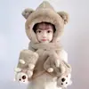 Conjunto de 3 Peças Urso Chapéu e Cachecol Pai-Filho Tudo-em-Um Crianças Bebê Pelúcia Grossa Fofa Cachecol e Luvas