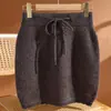 Saia de Tricô 100% Lã Feminina Cintura Alta Emagrecedora Justa ao Corpo Curta Cadarço Versátil Outono/Inverno Nova Saia