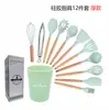 Punto mango de madera silicona cocina 12 piezas antiadherente espátula de cocina herramientas de silicona para cocina Set de almacenamiento para hornear