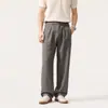 Calça de Terno Masculina OT Nova Old Money Lyocell Algodão Linho Masculina Solta Caimento Respirável Perna Reta Calças Casuais Longas