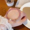 Té de primavera brote de nieve ~ Pulsera artística retro de estilo chino nuevo de perlas de agua dulce con lindos pétalos de brotes de hojas, pulsera de cristal fresa de 6 mm