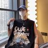 Camiseta de baloncesto 2024, nueva camiseta de verano transpirable de algodón puro estilo Harajuku, holgada, sin mangas, estilo hip-hop, con hombros anchos para hombre.