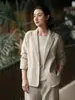 Reno y an Di Algodón y Lino Ropa de Mujer 2026 Otoño Nuevo Chaqueta de Ramio para Mujer Nuevo Estilo Chino Blazer de Alta Gama