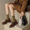 Zapatos de Cuero Pequeños Básicos de Estilo Universitario Japonés, Piel Completa, Nuevos Primavera 2022, Tacón Medio Grueso, Punta Redonda, Bloque, con Cordones para Mujer