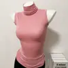 Cintura Pequeña Buena Para Usar Figura Bonita Sin Mangas Elegante Ajustado Color Sólido Cuello Alto Elegante Body Parte Inferior Top Camiseta