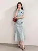 [En Stock] Nuevo Vestido Qipao Cola de Pez Ajustado Estilo Chino Retro Verano 2026 Estilo Suave Elegante Talla Grande para Mujer