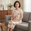 26 Novos Estilos Primavera/Verão Pijamas para Mulheres de Meia-Idade e Idosas, Pijamas de Algodão e Seda, Conjunto de Homewear Feminino com Manga Curta de Algodão Artificial
