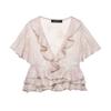 Aliexpress Venta al por Mayor Transfronteriza Ropa Europea y Americana Primavera 2025 Nuevo Encaje Corto Camisa de Gasa Za Fashion
