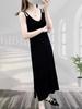 Vestido de tirantes finos de seda helada, de longitud media, elegante sin mangas, adelgazante, adecuado para usar solo o en capas, sin espalda, elegante para el trabajo