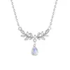Collar con Pendiente de Espiga de Trigo Pacífico para Mujer, Cadena Sencilla y Elegante para Clavícula con Borla y Piedra Lunar, Moderno y Versátil con Colgante Incrustado de Diamantes