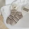 Calcetines de Rayas para Mujer, Calcetines de Media Pantorrilla, Estilo Primavera y Verano, Calcetines Finos de Algodón, Malla Transpirable, Estilo Coreano, Etiqueta de Tela, Calcetines Cortos de Moda