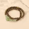 Un Ciervo Plata Esterlina S925 Chapado en Oro Jade Hetian Madera de Cicatriz Círculo Doble Círculo Apilado con Cuentas Redondas Anillo Corredizo Placa Pulsera de Juego