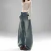 Jeans Vintage Lavado de Cintura Alta Wide Leg para Mulheres 2026, Novas Calças Retas Largas Soltas de Comprimento Total para o Verão