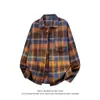 Camisa Larga de Cuadros Retro Trendy Estilo Coreano Talla Grande con Solapa y Ropa de Abrigo C2192-P30Oferta Especial