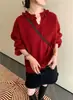 Suéter Pulóver de Cuello en V con Volantes Estilo Coreano para Mujer, Nuevo Estilo Otoño e Invierno 2025, Suéter de Punto Sencillo de Color Sólido de Corte Holgado