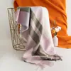 Cachecol de Imitação de Caxemira Outono e Inverno para Mulheres Nova Moda Cor Combinada Estampado com Franjas Xadrez Cachecol à Prova de Frio e Quente Venda por Atacado