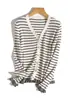 Conjunto de Dama Estilo ChanelIncluye Cárdigan/Chaleco de Punto de Lana con Cuello en V de 48 Piezas para Mujer Top Rayado con Volantes